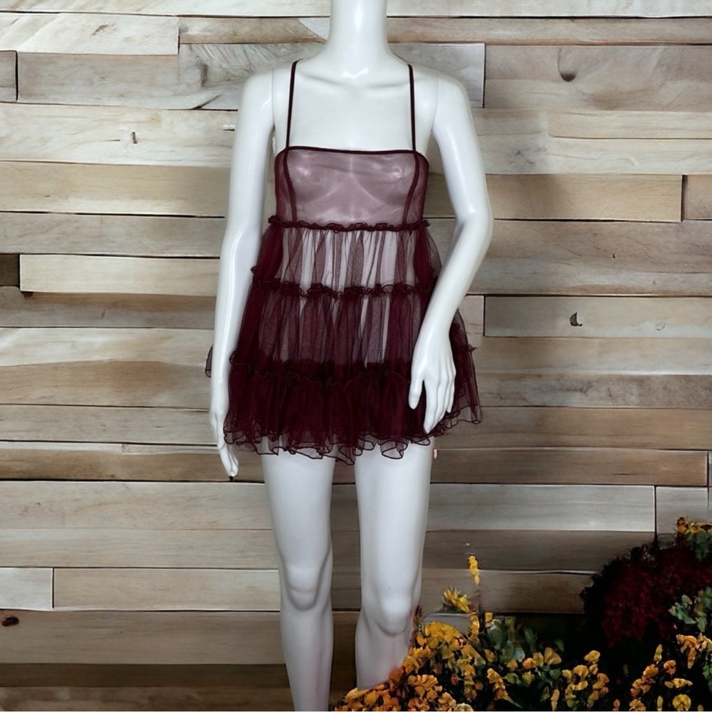 NWOT Free People Intimately Sheer Babydoll In Wine Sheer